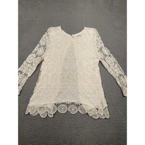 Solitaire Women's Cream Crochet Blouse Button‎ Back Large Cotton Boho